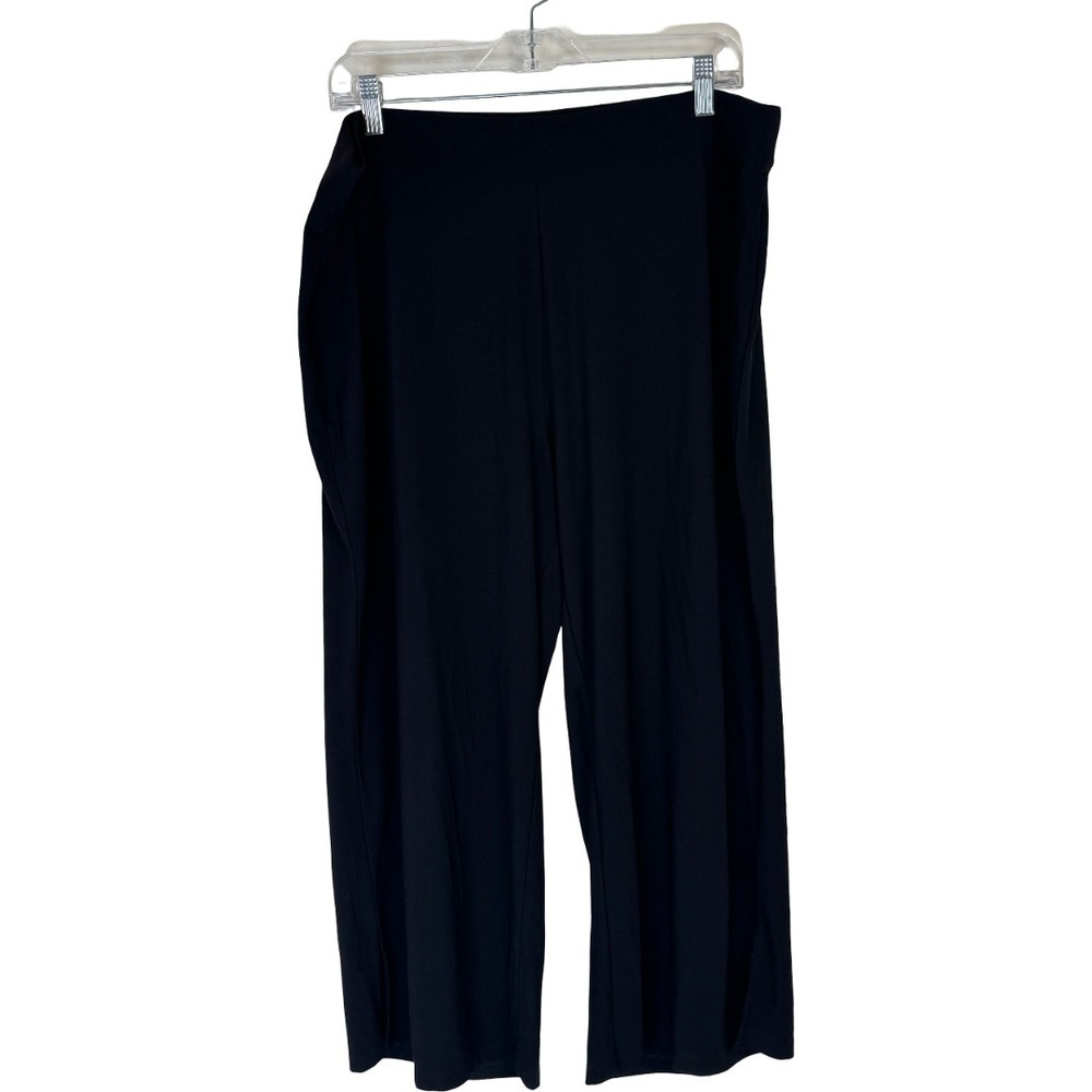 Dennis Basso Luxe Crepe Pants Womens XLP Black Cropped Wide Leg Side Slit